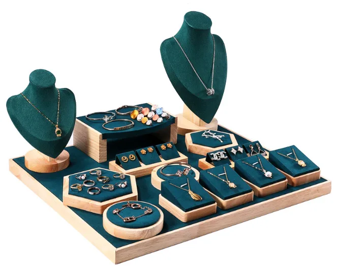 microfiber and wooden jewelry display set 8 microfiber display set
