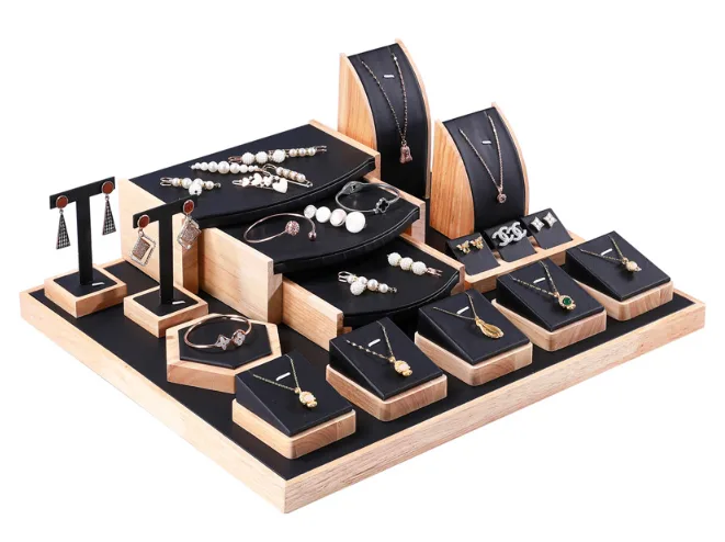microfiber and wooden jewelry display set 9 microfiber display set