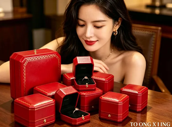 Ring jewelry box beauty velvet versus wood versus leather
